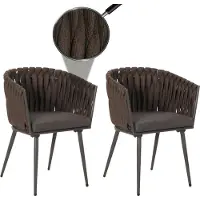 Mendler 2er-Set Aluminium-Gartenstuhl MCW-N38, Outdoor Stuhl Armlehne, Olefin Seilgeflecht Rope braun Kissen dunkelgrau
