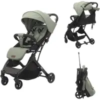 Novi Baby Travel Go Buggy – ab ca. 6 Monate bis 22 kg – kompakt faltbar – Trolley-Funktion – Einhandsteuerung – 5-Punkt-Gurt – verstellbar – Green Melange