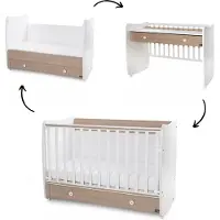 Lorelli Babybett Dream 60 x 120 cm umbaubar Schreibtisch Kinderbett Schaukelbett hellbraun weiß