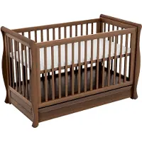 Novi Gala Babybett 60x120 cm mit Schublade, Walnuss, MDF, höhenverstellbar (3 Stufen), ab Geburt bis ca. 4 Jahre