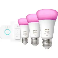 Philips White and Color ambiance Starter-Set: E27 - Lampe A60 Dreierpack + Dimmschalter, Set für intelligente Beleuchtung, Bluetooth/Zigbee, Weiß, LED, E27, A60