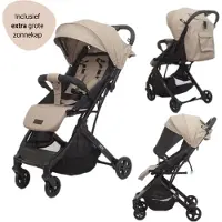 Novi Travel Go Premium Buggy – ab 6 Monate bis 22 kg – große Sonnenhaube m. Sichtfenster – kompakt faltbar – Trolley – 5-Punkt-Gurt – Solid Sand