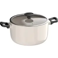 Berghoff Leo Kochtopf, 24 cm, rund, weiß, 100% recyceltes Aluminium, keramische Antihaftbeschichtung, induktionsgeeignet, Glasdeckel, Cool-Touch-Griff
