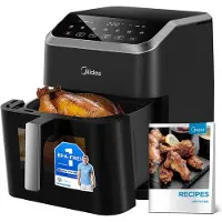 Midea 7L Heißluftfritteuse mit HeatXpress-Technologie, 90% weniger Öl, energie- und zeitsparend mit 7 voreingestellten Programmen, beleuchtetes Sichtfenster, antihaftbeschichtet, schwarz