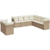 vidaXL 9-tlg. Garten-Sofagarnitur mit Kissen Beige Poly Rattan