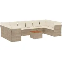 vidaXL 11-tlg. Garten-Sofagarnitur mit Kissen Beige Poly Rattan