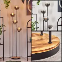 Hofstein Fossobiubo Stehlampe aus Metall/Holz/Glas in Schwarz/Hellbraun/Rauch/Klar