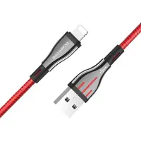Borofone , USB-A-auf-Lightning-Kabel 1,2 m geflochtenes Nylon, Schwarz / Rot