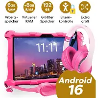 AngelTech Kinderpaket XL PRO II- Kindertablet + Kinderkopfhörer - Android 16 - 6+8 GB RAM - 128 GB - Octa-Core-Prozessor - Schnelles 10 Zoll - Rosa