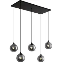 QAZQA - Art Deco Art-Deco-Hängelampe I Pendellampe I Pendelleuchte schwarz mit Rauchglas 5-flammig - Wallace I Wohnzimmer I Schlafzimmer - Rund - LED geeignet E27