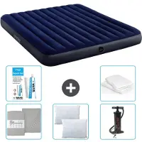 OEM Luftbett - 2 Personen - 183 x 203 x 25 cm - Blauw - inklusive Bettwäsche - Kissen - Pumpen - Reparaturset und Kissenbeschützer