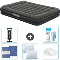 OEM Luftbett 2-Personen - 152 x 203 x 36 cm - Grün - inkl. Bettwäsche - Kopfkissen - Kopfkissenschutz - Pumpe und Reparaturset