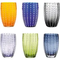 Zafferano Perle Gläser Set 1 - 6er-Set, bunte mundgeblasene Gläser, 32 cl, handgefertigt, Wasser/Cocktails