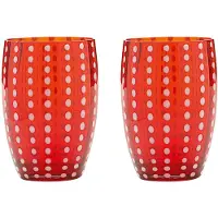 Zafferano Perle Rotes Glas - mundgeblasenes farbiges Glas, 32 cl, handgefertigt - Set mit 2 handgefertigten Bechern für Wasser oder Cocktails