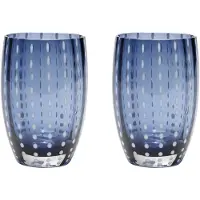 Zafferano Perle Glas Blaugrau - Mundgeblasenes farbiges Glas, 32 cl, handgefertigt - Set mit 2 handgefertigten Bechern für Wasser oder Cocktails