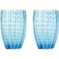 Zafferano Perle Aquamaringlas - Farbiges mundgeblasenes Glas, 32 cl, handgefertigt - Set mit 2 handgefertigten Bechern für Wasser oder Cocktails