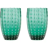 Zafferano Perle Grünes Glas - Farbiges mundgeblasenes Glas, 32 cl, handgefertigt - Set mit 2 handgefertigten Bechern für Wasser oder Cocktails