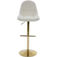 Vente-unique Barhocker 2er-Set höhenverstellbar - Bouclé-Stoff & goldfarbenes Metall - Weiß - LOLY
