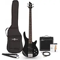 Gear4Music Chicago Bassgitarre Schwarz mit 15-Watt-Verstärker