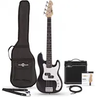 Gear4Music 3/4 LA Bassgitarre Black mit 15W-Verstärker und Zubehör