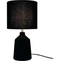 Relaxdays Tischlampe, gemusterter Keramikfuß, Stoffschirm, E14, HxD: 42 x 23 cm, Nachttischlampe mit Kabel, schwarz