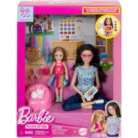Barbie -Kunsttherapie-Spielset mit 2 Puppen, Haustier, Zubehörteilen und drehbarem Emoji auf dem Shirt der kleinen Puppe, Modepuppe, Weiblich, 3 Jahr(e), Mädchen, Mit Ton, 298 mm
