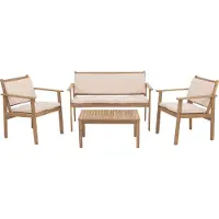 Mendler Garten-Garnitur MCW-O19, Lounge-Set Sitzgruppe Bank Sessel Tisch, Holz Akazie MVG Stoff/Textil (180g/m²) Kissen beige