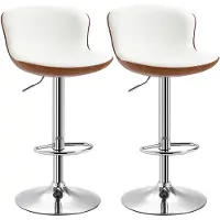 HOMCOM Barstool Kunstleder Metall 50L x 46B x 85-106H cm Cremeweiß+Silber