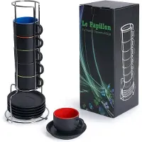 Famanu Espresso-Set – 6-tlg. – Schwarz mit buntem Innenleben