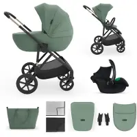 Kinderkraft PRIME 3 Kinderwagen 3-in-1 mit Babyschale MINK PRO 2, leicht faltbar große Räder, 8/12 Einhand-Faltung Travel System, Dunkelgrün