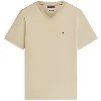 Tommy Hilfiger für Herren. MW0MW39249 T-Shirt mit V-Ausschnitt und gesticktem Logo khaki (S), Lässig, Grün, Baumwolle, Kurzarm