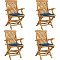 vidaXL Möbel Gartenstühle mit Königsblauen Kissen 4 Stk. Massivholz Teak - Gartensessel 3065627