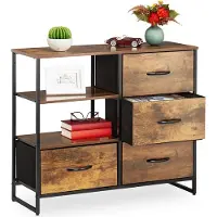 Relaxdays Kommode Industrial, HBT: 71,5 x 84 x 32,5 cm, Stoff, Metall, Holzoptik, 4 Schubladen, Sideboard, braun/schwarz