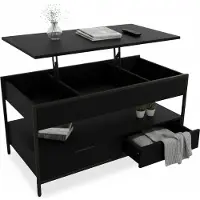 Relaxdays Couchtisch, aufklappbar, 2 Schubladen, 4 Fächer, HBT: 48–63 x 100 x 50 cm, Industrial Sofatisch, schwarz
