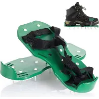 Relaxdays Rasenlüfter Schuhe, je 13 Nägel, Vertikutierer, Nagelschuhe Rasen, Estrichschuhe, BT: 32,5x15 cm, schwarz/grün