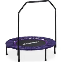 Relaxdays Trampolin mit Haltestange, Ø 102 cm, faltbares Minitrampolin bis 120 kg, Fitnesstrampolin indoor, lila