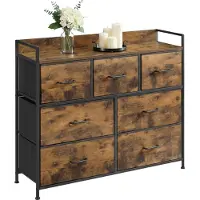 Relaxdays Kommode, 7 Stoffschubladen, Industrial, HBT: 98x85x28,5 cm, Wohnzimmer, Flur, Beistellkommode, schwarz/braun