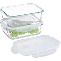 Relaxdays Glasbehälter mit Deckel, 2er Set, 1520ml, Frischhaltedosen, Kunststoffdeckel, luftdicht, Glasdose, transparent