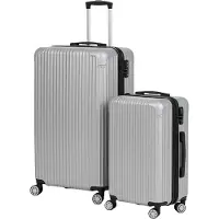 Relaxdays Kofferset, 2-teilig, 2 Größen, 4 Rollen, Hartschale, Teleskopgriff, Reisekoffer mit Zahlenschloss, silber