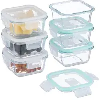 Relaxdays Glasbehälter mit Deckel, 6er Set, 320 ml, Frischhaltedosen, Kunststoffdeckel, luftdicht, Glasdose, transparent