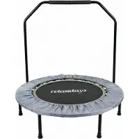 Relaxdays Trampolin mit Haltestange, Ø 102 cm, faltbares Minitrampolin bis 120 kg, Fitnesstrampolin indoor, grau