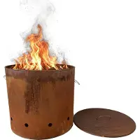 Relaxdays Feuertonne, Cortenstahl, Rostoptik, HxD: 45 x 49,5 cm, Industrial Feuerschale mit Deckel, Garten, rotbraun