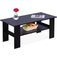 Relaxdays Couchtisch, HBT: 43,5x100x50 cm, Wohnzimmertisch mit unterer Ablage, Kaffeetisch, moderner Sofatisch, schwarz