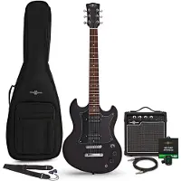 Gear4Music Brooklyn E-Gitarre schwarz 10W Gitarrenverstärker & Zubehörpaket