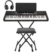 Gear4Music K1+ 61-Tasten-Key-Lighting-Keyboard mit Bluetooth von Ständerpaket