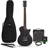 Gear4Music New Jersey E-Gitarre schwarz 10W Gitarrenverstärker & Zubehörpaket