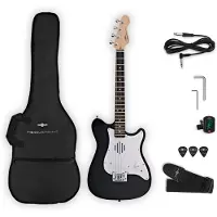 Gear4Music VISIONSTRING Mini-E-Gitarre mit eingebautem Lautsprecher schwarz