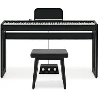 Gear4Music Keynote Compact Digital Upright Piano mit Bluetooth Hockerpaket