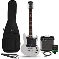 Gear4Music Brooklyn E-Gitarre Weiß 10W Gitarrenverstärker & Zubehörpaket