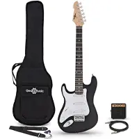 Gear4Music 3/4-LA-Linkshänder-E-Gitarre Schwarz im Bundle mit Mini-Gitarrenverstärker